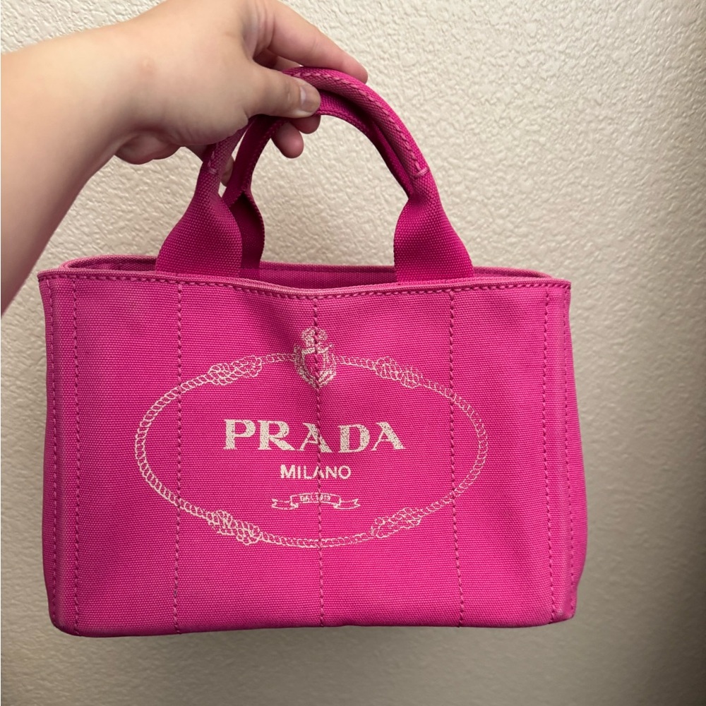 Prada Pink Canvas Tote with Iconic Logo